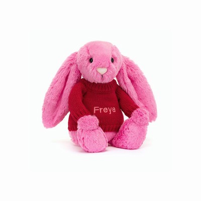 Jellycat Bashful Hot Pink Bunny with Red Jumper UK | 72586KYXS